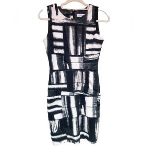 CALVIN KLEIN BK/WH GEOMETRIC PRINT SLEEVELESS DRESS size 2